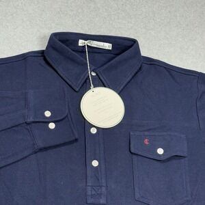 Criquet Polo Shirt Mens Large Long Sleeve Players Shirt Navy Blue Organic Pique